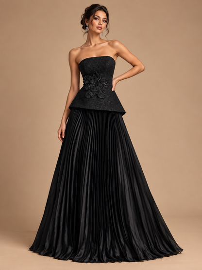 NOCTELLE | Strapless Sequin Peplum Pleated Gown