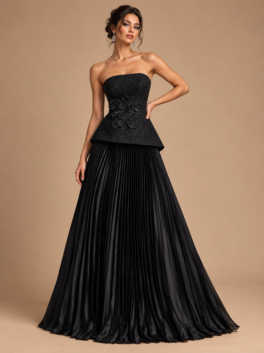 NOCTELLE | Strapless Sequin Peplum Pleated Gown