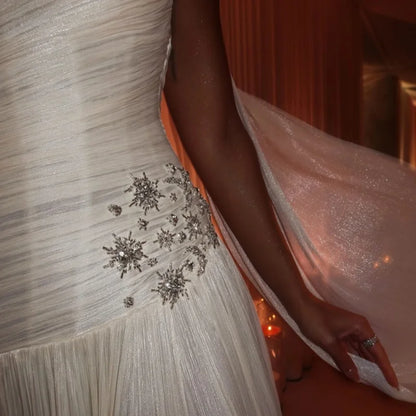Champagne Shiny Evening Dress One Shoulder A Line Side Slit Prom Gowns Luxury Sequined Silk Party Dress Arabia Customized