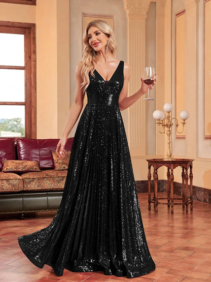 VALENCIA | Burgundy Sequin V-Neck A-Line Evening Gown
