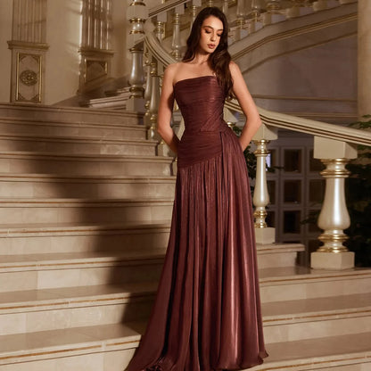 Luxury Dubai Rust Red A Line Evening Dress Pleated Strapless Off Shoulder Women Wedding Formal Gowns Size Color Customization