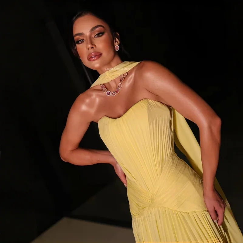 Yellow Ribbons Evening Dresses A Line Pleated Vestido Formales Chiffon Sweetheart Vestidos De Verano 2026 Customized