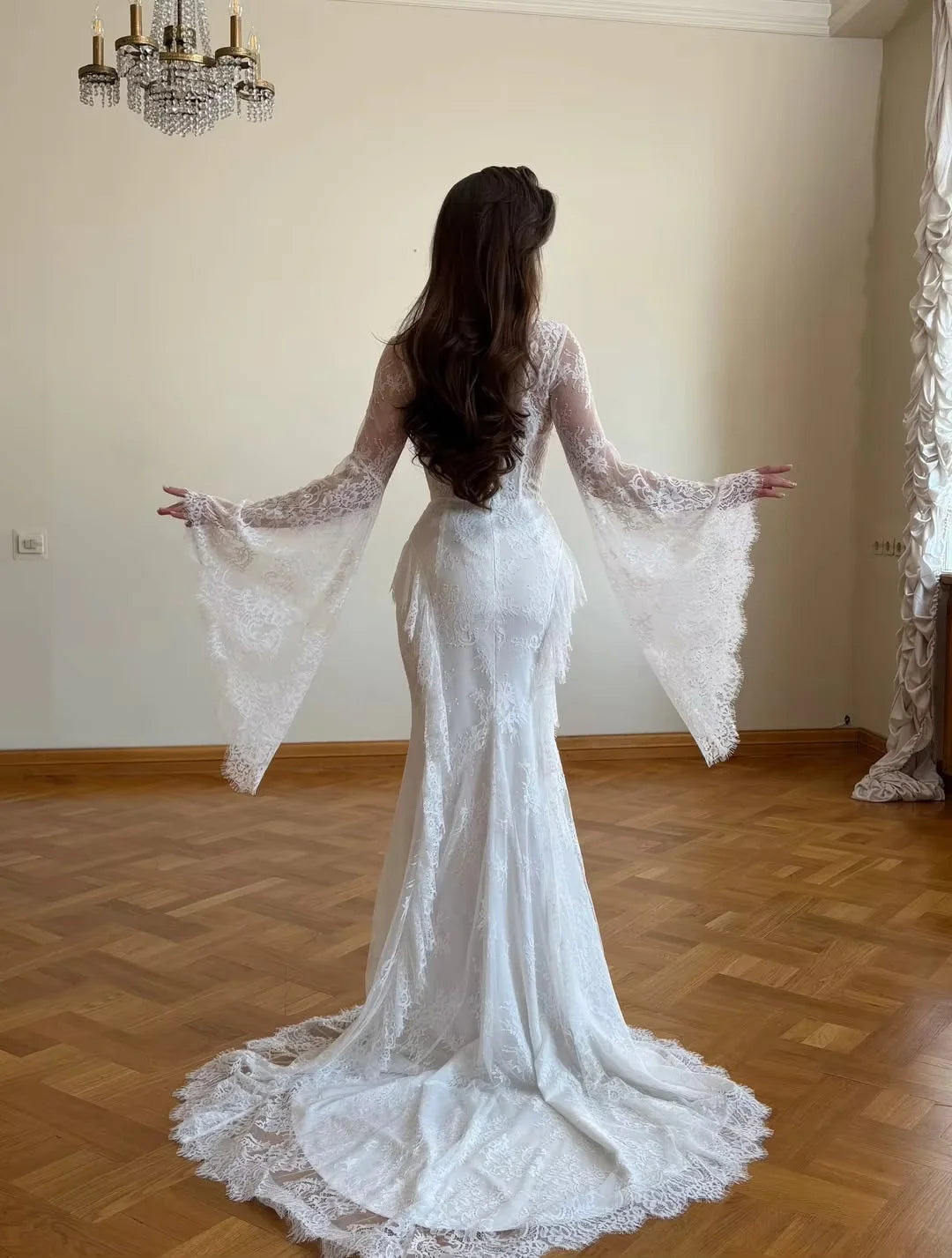 Customized Corset Bodice Lace Party Dress White Mermaid Long Train Formal Evening Prom Quinceanera Wedding Gown For Women