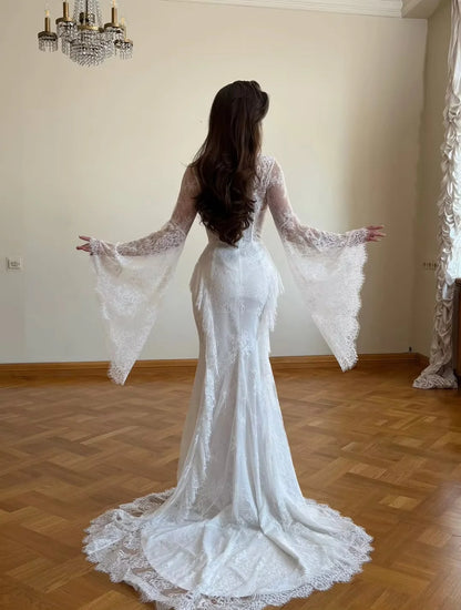 Customized Corset Bodice Lace Party Dress White Mermaid Long Train Formal Evening Prom Quinceanera Wedding Gown For Women
