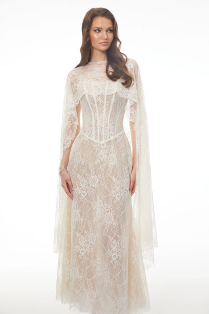Customized Lace High Collar Trumpet Floor-length Bespoke Occasion Woman Elegant Shawl Wedding Prom Dresses High Quality