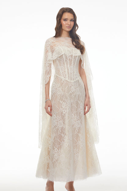 Customized Lace High Collar Trumpet Floor-length Bespoke Occasion Woman Elegant Shawl Wedding Prom Dresses High Quality
