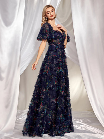Luxury Bubble Short-sleeve A-line Evening Dresses Women Elegant Off-the-shoulder Wedding Party Long Prom Cocktail Dress