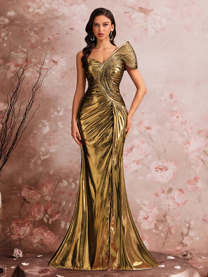 Luxury Slanted Shoulder Fishbone Evening Dresses Woman Waist-cinching Mermaid Wedding Party Elegant Long Formal Prom