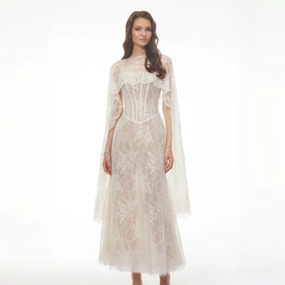 Customized Lace High Collar Trumpet Floor-length Bespoke Occasion Woman Elegant Shawl Wedding Prom Dresses High Quality