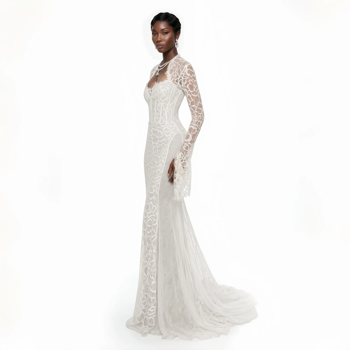 Elegant White Lace Mermaid Wedding Dress Formal Wedding Party Dress Luxury Custom Made Floor Length Reception Gown