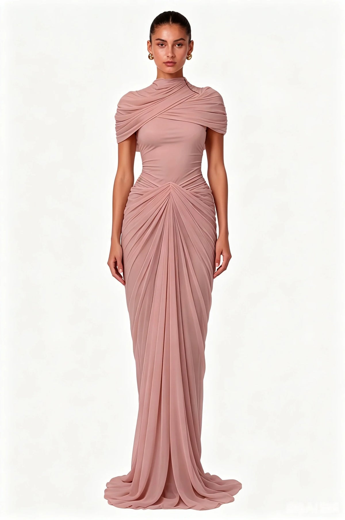 Customized Ruched Maxi Evening Dresses Cap Sleeves Women's Formal Evening Gowns Pleated Formal Wedding Party Attire Dress 2026
