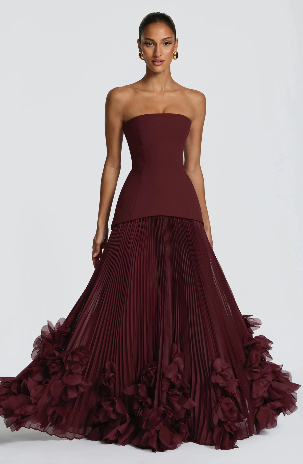 Danni Custom Burgundy Strapless Evening Dress Corset Pleated Prom Dresses Chiffon Vestidos De Noche Formal Evening