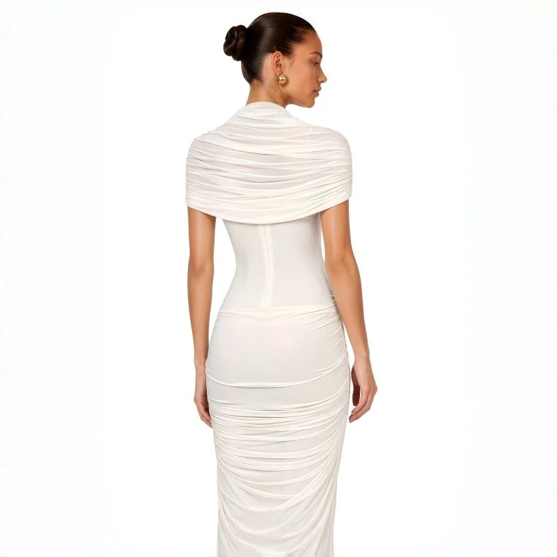 Customized Ruched Maxi Evening Dresses Cap Sleeves Women's Formal Evening Gowns Pleated Formal Wedding Party Attire Dress 2026