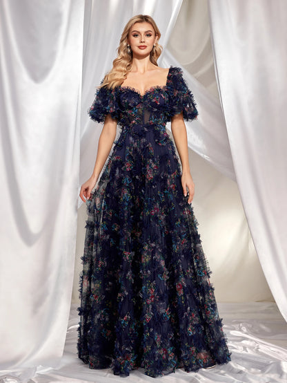 Luxury Bubble Short-sleeve A-line Evening Dresses Women Elegant Off-the-shoulder Wedding Party Long Prom Cocktail Dress