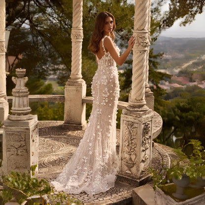 Lace Appliquéd Mermaid Wedding Dresses Tulle Sweetheart 3D Flowers Prom Dress Vintage Custom Made Bridal Gown Boho
