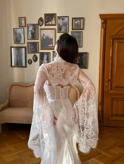 Customized Corset Bodice Lace Party Dress White Mermaid Long Train Formal Evening Prom Quinceanera Wedding Gown For Women
