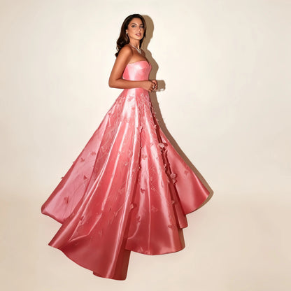 Luxury Dubai Coral Pink Evening Dresses 3D Flowers Sweeheart Wedding Formal Party Dress Saudi Evening Dress Customized