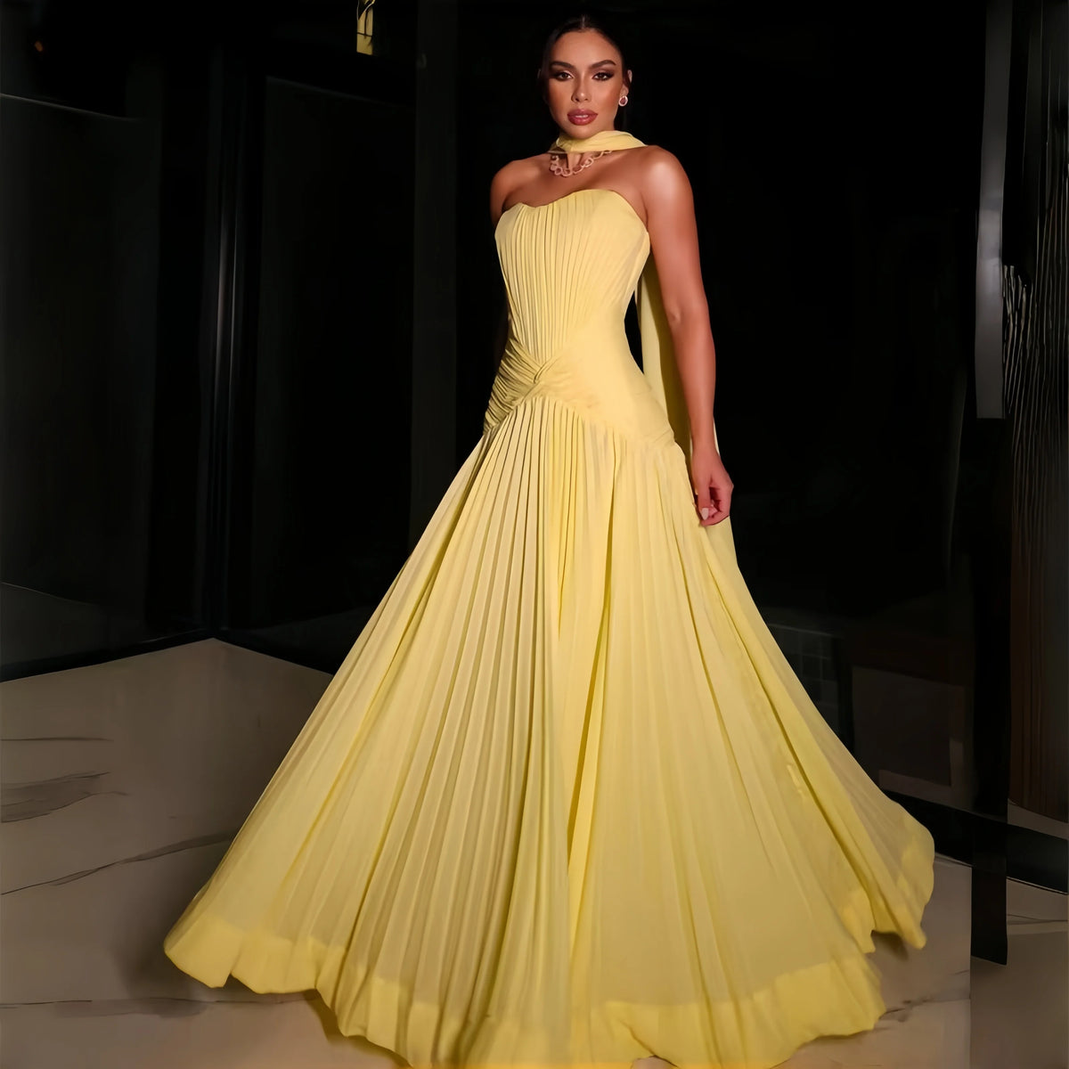 Yellow Ribbons Evening Dresses A Line Pleated Vestido Formales Chiffon Sweetheart Vestidos De Verano 2026 Customized