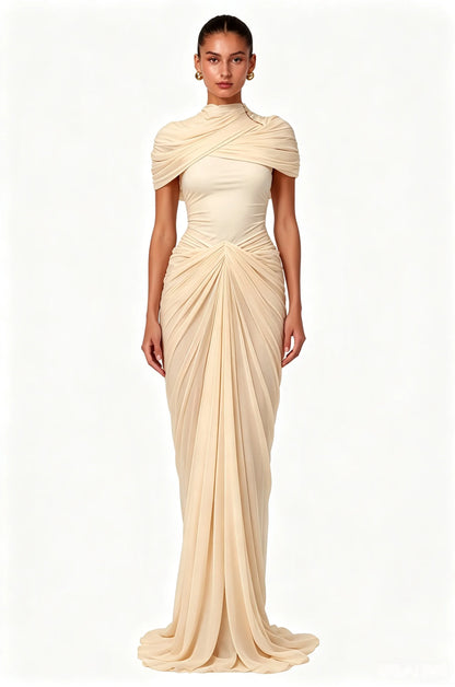 Customized Ruched Maxi Evening Dresses Cap Sleeves Women's Formal Evening Gowns Pleated Formal Wedding Party Attire Dress 2026