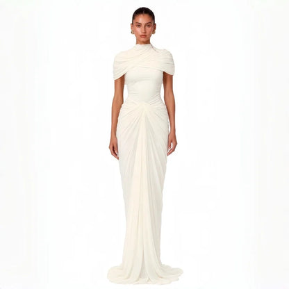 Customized Ruched Maxi Evening Dresses Cap Sleeves Women's Formal Evening Gowns Pleated Formal Wedding Party Attire Dress 2026