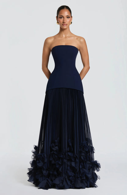 Danni Custom Burgundy Strapless Evening Dress Corset Pleated Prom Dresses Chiffon Vestidos De Noche Formal Evening