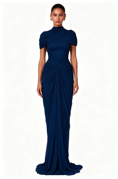 Customized Ruched Maxi Evening Dresses Cap Sleeves Women's Formal Evening Gowns Pleated Formal Wedding Party Attire Dress 2026