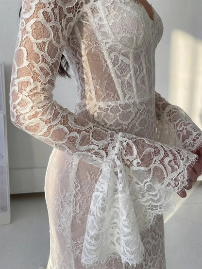 Elegant White Lace Mermaid Wedding Dress Formal Wedding Party Dress Luxury Custom Made Floor Length Reception Gown
