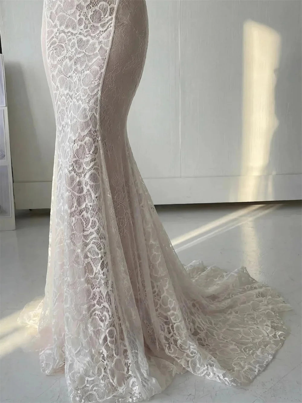 Elegant White Lace Mermaid Wedding Dress Formal Wedding Party Dress Luxury Custom Made Floor Length Reception Gown