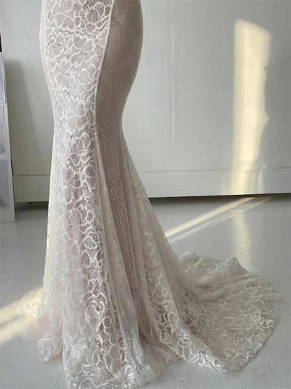 Elegant White Lace Mermaid Wedding Dress Formal Wedding Party Dress Luxury Custom Made Floor Length Reception Gown
