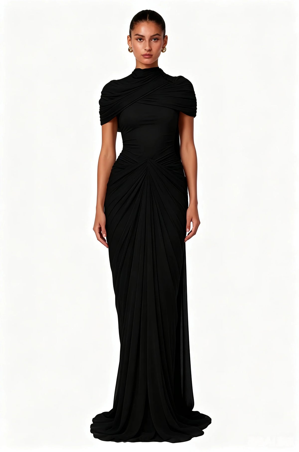 Customized Ruched Maxi Evening Dresses Cap Sleeves Women's Formal Evening Gowns Pleated Formal Wedding Party Attire Dress 2026