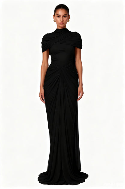 Customized Ruched Maxi Evening Dresses Cap Sleeves Women's Formal Evening Gowns Pleated Formal Wedding Party Attire Dress 2026
