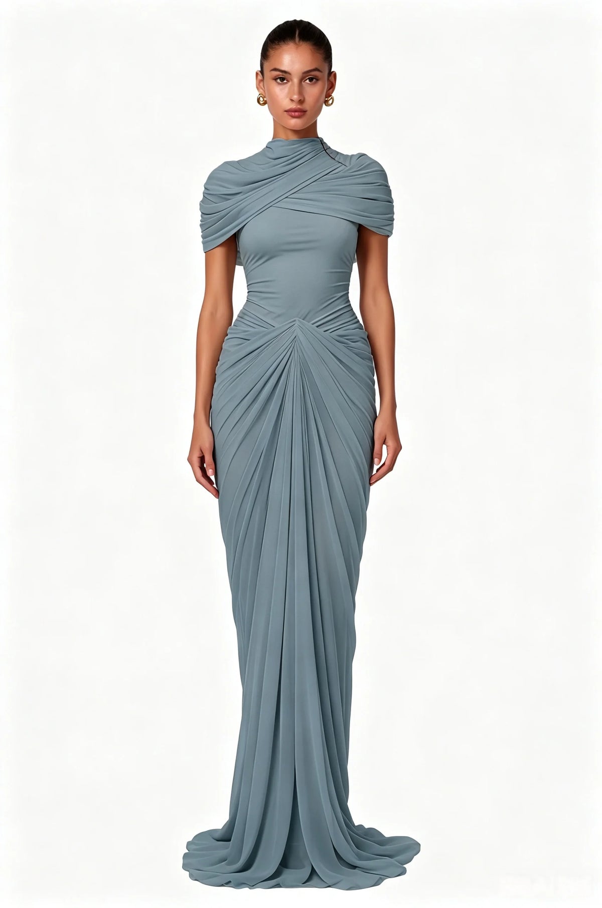Customized Ruched Maxi Evening Dresses Cap Sleeves Women's Formal Evening Gowns Pleated Formal Wedding Party Attire Dress 2026