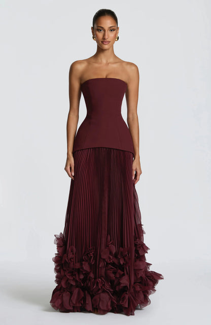 Danni Custom Burgundy Strapless Evening Dress Corset Pleated Prom Dresses Chiffon Vestidos De Noche Formal Evening