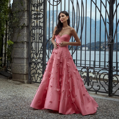 Luxury Dubai Coral Pink Evening Dresses 3D Flowers Sweeheart Wedding Formal Party Dress Saudi Evening Dress Customized