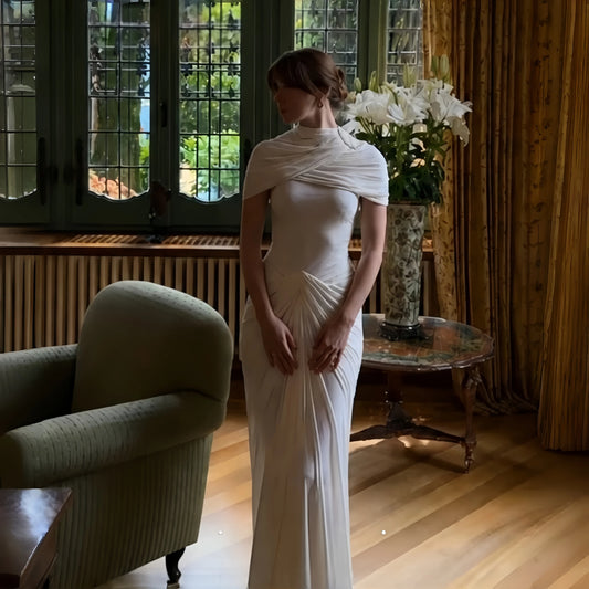 Customized Ruched Maxi Evening Dresses Cap Sleeves Women's Formal Evening Gowns Pleated Formal Wedding Party Attire Dress 2026