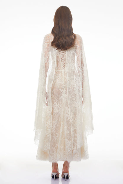 Customized Lace High Collar Trumpet Floor-length Bespoke Occasion Woman Elegant Shawl Wedding Prom Dresses High Quality